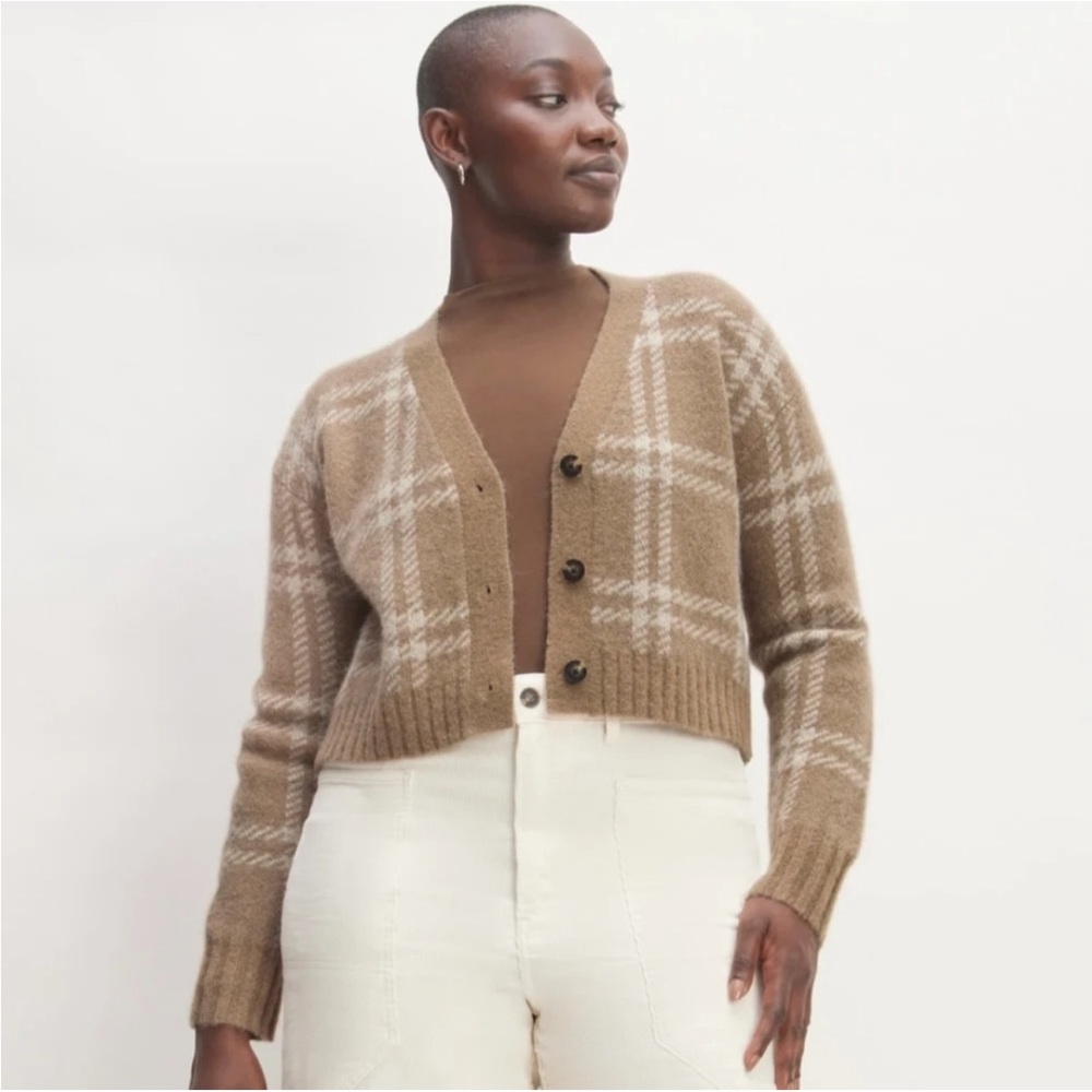 Everlane Alpaca Cardigan Sweater - Tan/White -XL